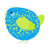 A sky and lime chicken with a speckle pattern
