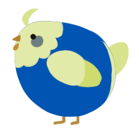 A ultramarine and lemon chicken with a head pattern