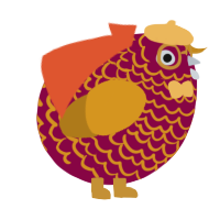 A maroon and ochre chicken with a lace pattern