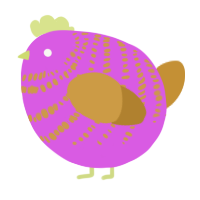 A orchid and gold chicken with a bar pattern