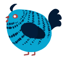 A cerulean and tumblr chicken with a bar pattern