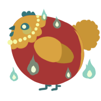 A crimson and ochre chicken with a head pattern