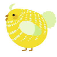 A yellow and apple chicken with a bar pattern