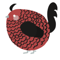 A red and sable chicken with a lace pattern