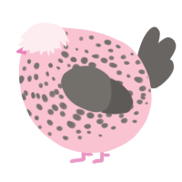 A rose and grey chicken with a speckle pattern