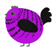 A amethyst and black chicken with a bar pattern