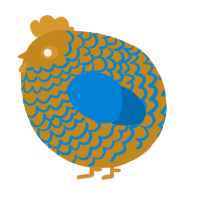 A ochre and sapphire chicken with a lace pattern