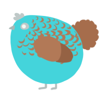 A aqua and brown chicken with a half-lace pattern