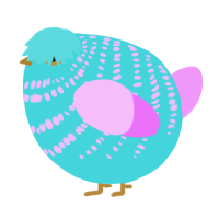 A aqua and lavender chicken with a bar pattern