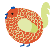 A vermilion and lemon chicken with a lace pattern