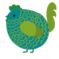 A teal and chartreuse chicken with a lace pattern