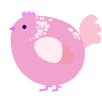 A pink and rose chicken with a neck-speckle pattern