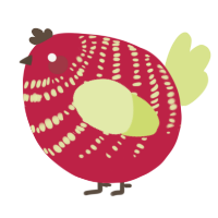 A crimson and lemon chicken with a bar pattern