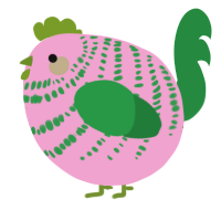 A pink and viridian chicken with a bar pattern