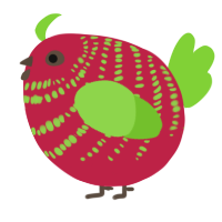 A crimson and grass chicken with a bar pattern