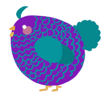 A violet and teal chicken with a lace pattern