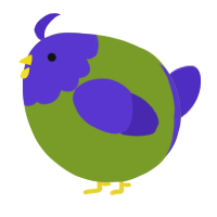 A chartreuse and indigo chicken with a head pattern