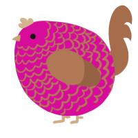 A fuchsia and brown chicken with a lace pattern