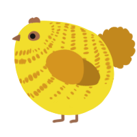 A yellow and ochre chicken with a bar pattern
