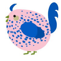 A rose and ultramarine chicken with a speckle pattern