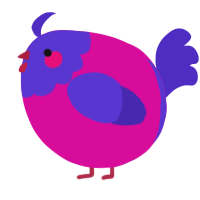 A fuchsia and indigo chicken with a head pattern