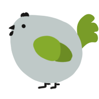 A silver and chartreuse chicken