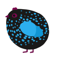 A sable and sky chicken with a speckle pattern