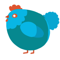 A teal and cerulean chicken with a head pattern