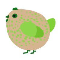 A beige and grass chicken with a speckle pattern