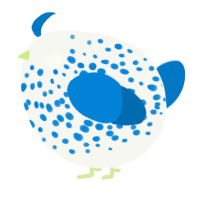 A white and sapphire chicken with a speckle pattern