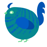 A teal and ultramarine chicken with a bar pattern