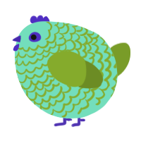 A mint and chartreuse chicken with a lace pattern