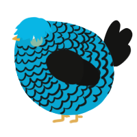 A cerulean and black chicken with a lace pattern