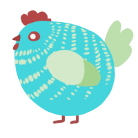 A aqua and gluppy chicken with a bar pattern