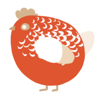 A vermilion and cream chicken with a half-lace pattern