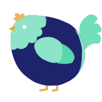 A navy and mint chicken with a head pattern