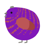 A violet and red chicken with a bar pattern