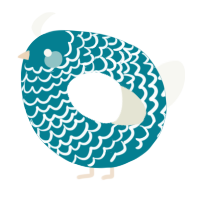 A sea and white chicken with a lace pattern