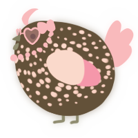A bark and pink chicken with a speckle pattern