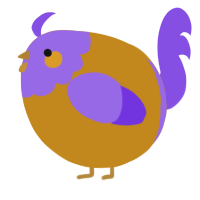 A ochre and blurple chicken with a head pattern