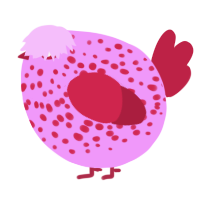 A lavender and crimson chicken with a speckle pattern