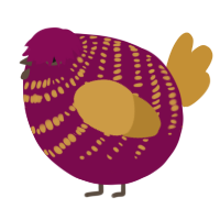 A wine and gold chicken with a bar pattern