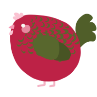 A crimson and olive chicken with a half-lace pattern