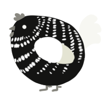 A black and white chicken with a bar pattern