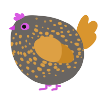 A grey and orange chicken with a speckle pattern