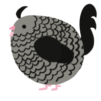 A ash and black chicken with a lace pattern
