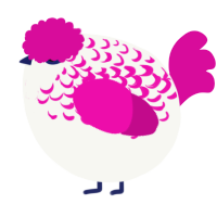 A white and fuchsia chicken with a half-lace pattern