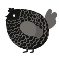A black and grey chicken with a lace pattern