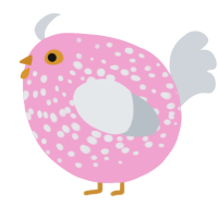 A pink and mist chicken with a speckle pattern
