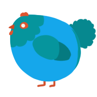 A sky and teal chicken with a head pattern